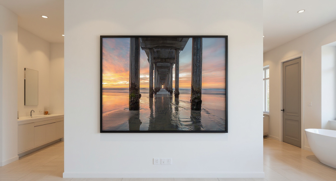 Scripps pier white living room print
